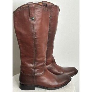 FRYE Melissa Button Tall Brown Cognac Leather Riding Boots 77167 Women's 9 B